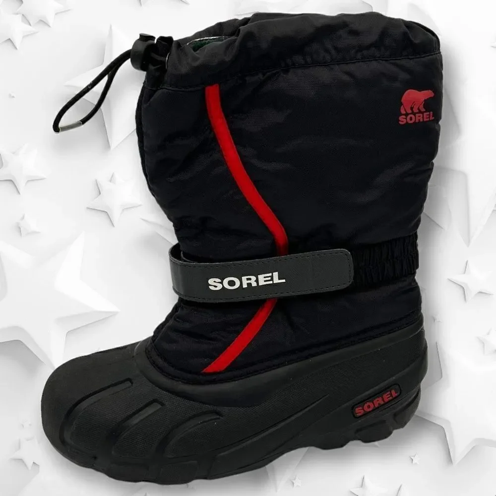 Youth Sorel Flurry Snow Winter Boot Sz US  5 EUR 37 BLACK RED $70 MSRP